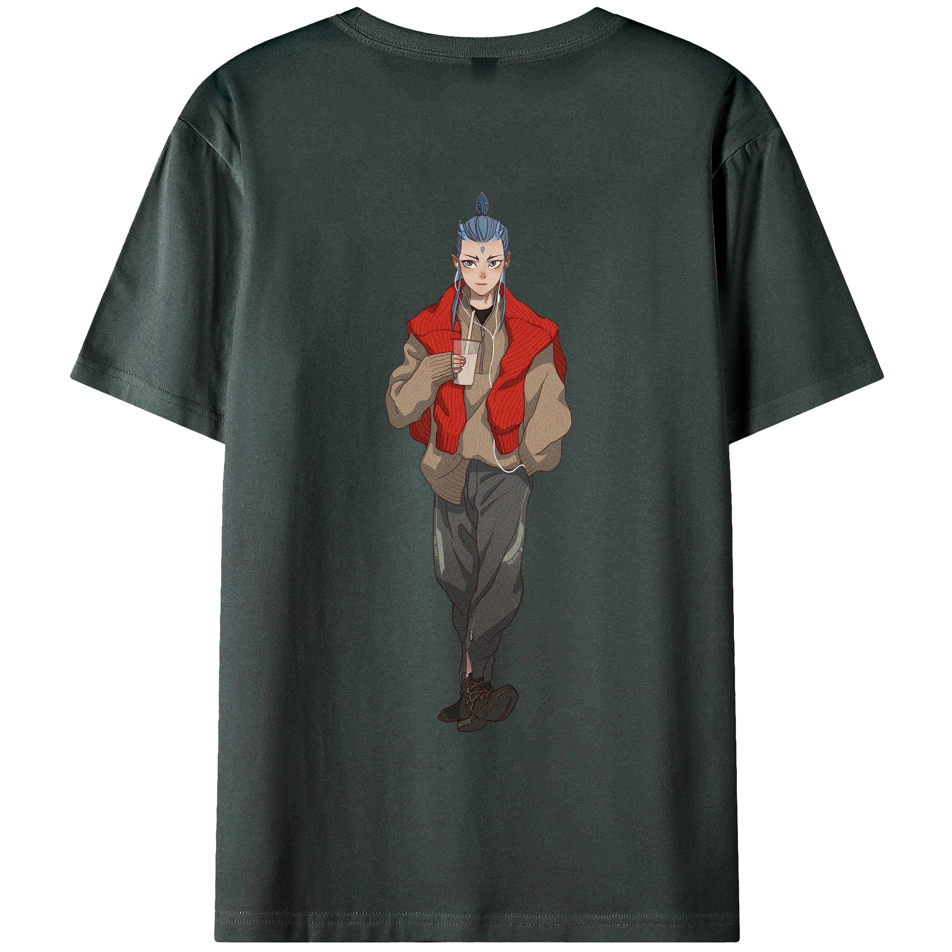 （画像用） Ne Zha 2 ナタ 魔童の大暴れ 綿100％ メンズ半袖Tシャツ（バックプリント） 通気性